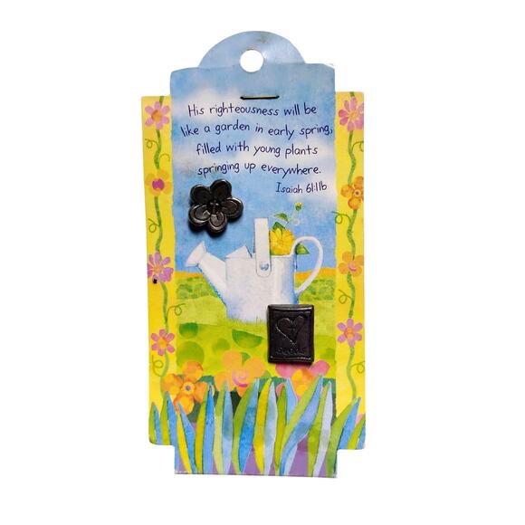Inspirational Garden Hat Lapel Pin Pewter Tone Scripture Isaiah 61:11 👩‍🌾🌱👒 - Picture 1 of 14
